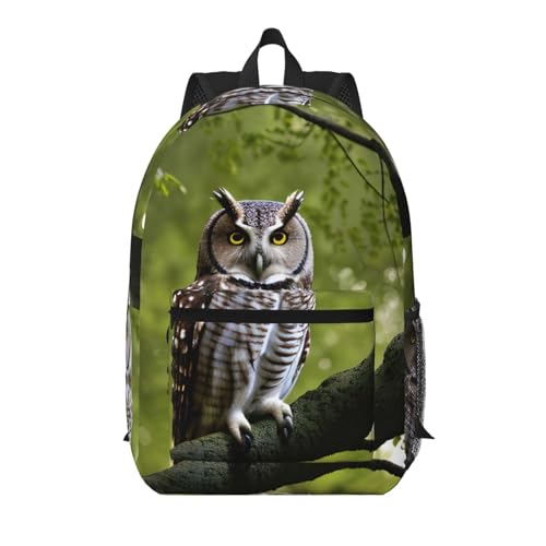 Sac à dos de voyage portable à motif hibou noir et blanc, grand format 43,2 cm multipoche