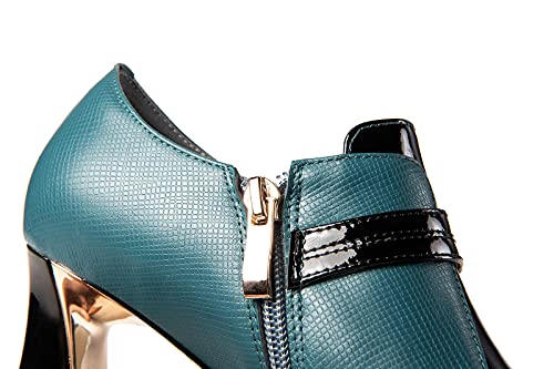 Tinacus Women's Patent And Genuine Leather Handmade Pointed Toe Spool Heel Green Crystal Side Zip Oxford Pumps (Blue, Us7.5) #TOP5