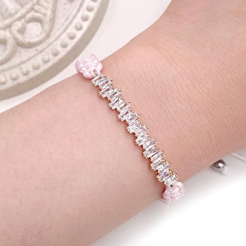 Image of Hand-woven String and Tennis Zircon Bracelet, Stylish Retro Adjustable Bracelet BFF Cubic Zirconia Crystal Women's Love Friendship Jewelry