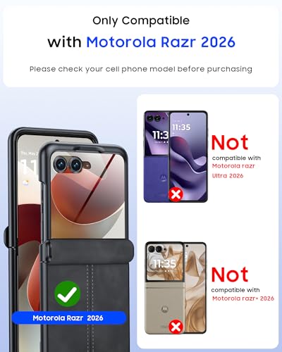Image of for Motorola Razr 2026 Case with Hinge Protection & Built-in Outer Screen Protector, Ultra-Thin PU Leather Matte PC Shockproof Cover, Slim Protective Phone Case for Moto Razr 2026-Black Gray
