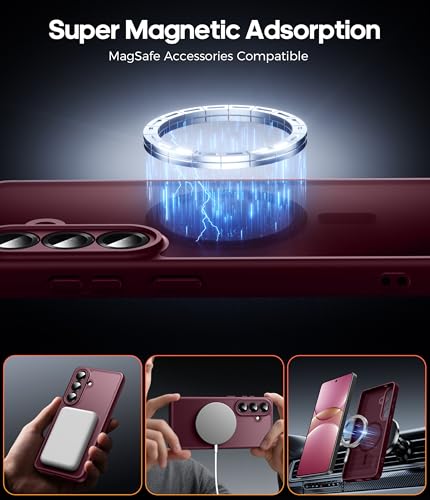 Opkiegrn für Samsung Galaxy S26 5G Hülle mit 2 Stück Panzer Schutz Glas Folie, Kompatibel mit MagSafe, Stoßfest Kratzfest Transluzente Matt Handyhülle für Samsung Galaxy S26 5G - Weinrot