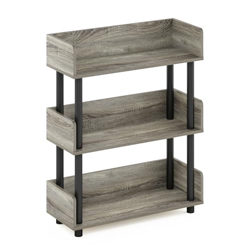 Image of Furinno TURN-N-TUBE Display Shelf, 3-Tier Storage Shelves with Side Panels, Open Shelves Book Shelf with Rounded Corner Top Edges, for Organization and Storage, Living Room, Home Office, French Oak