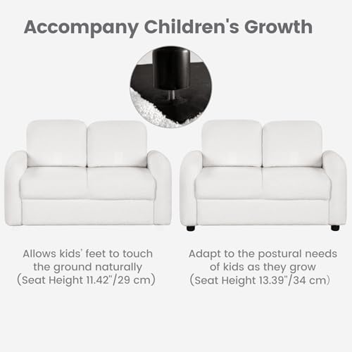 Image of INFANS Kids Sofa, 2 Seat Soft Thick Upholstered Couch with Plush Fabric Solid Wooden Frame, Armrest Chair Lounge for Playroom Kids Boys Girls