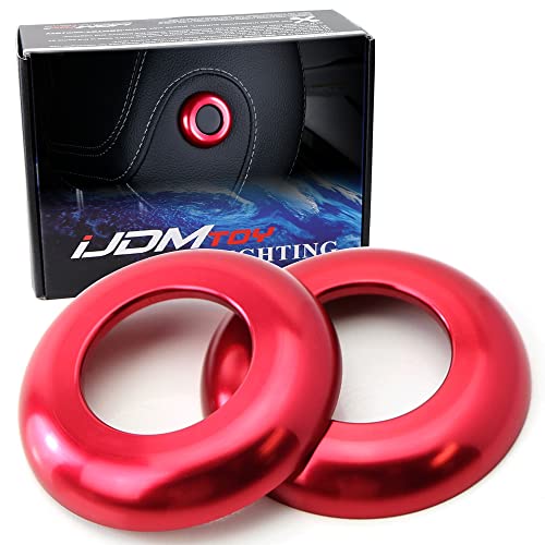 iJDMTOY Sports Red Aluminum Front Seat Headrest Button Covers Compatible with 2015-2021 Mercedes W205 C-Class, 2016-2022 X205 GLC-Class