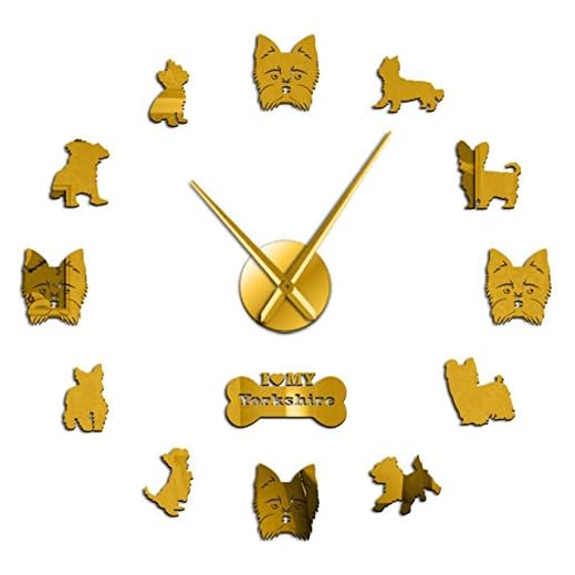 mazhant Yorkshire Terrier Mute Wanduhr med gör-det-själv spel Wandaufkleber Big Hands rahmenlose Riesenwanduhr Pet Shop Yorkie Besitzer Geschenk-27"