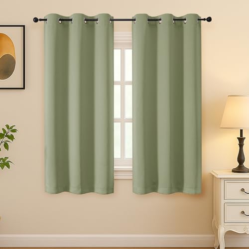 Simplebrand Sage Green Room Darkening Curtains for Bedroom 63 Inch Length 2 Panels Set, Thermal Insulated Energy Saving Curtains for Kids Room,...