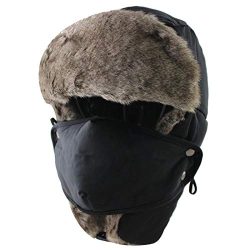 Chapeau trappeur thermique avec cache-oreilles et protection visage amovible