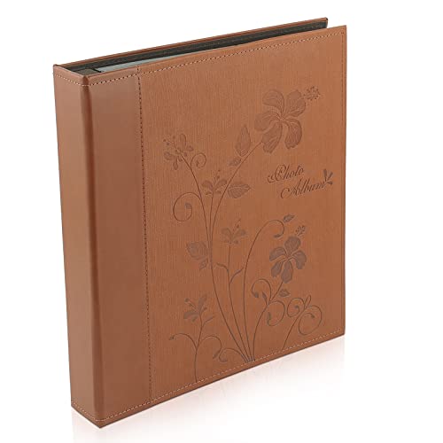 Golden State Art, Large Photo Album Holds 600 4X6 Pictures, With Leather Floral Cover, For Family Wedding Graduation, Album Size 12.3X13.2 Inch, Brown #TOP4