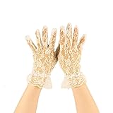 Fancy Floral Sheer Lace Tea Party Vintage Style Ruffle Wrist Dressy Gloves Ivory