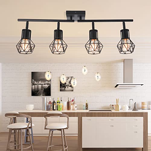 Banganma Track Lighting Fixtures Ceiling，Industrial Black Kitchen Track Lighting For Kitchen, Living Room, Dining Room, Hallway（E26 #TOP6