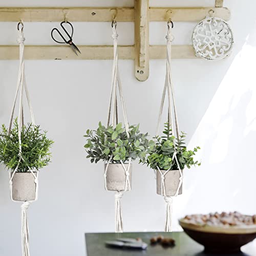 Artificial Plants 3 Pack Mini Fake Plants Fake Hanging Plants Artificial Decor With 3 Macrame Plant Hangers Decorative Plants Faux Hanging Plants Greenery Decor For Wall Kitchen Bathroom Home Office #TOP3