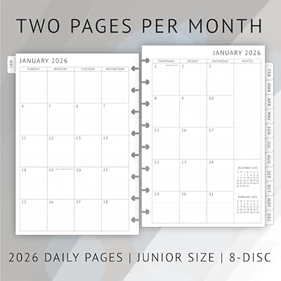 newestor 2026 Daily Planner Refills for 8-Discbound Planners - Daily Schedule & To Do List, Monthly Tabs, 8-Disc Punches, Junior Size