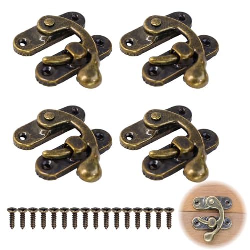 Juego de 4 cierres antiguos vintage de cierre rápido, 42 mm x 36 mm, bronce con tornillos