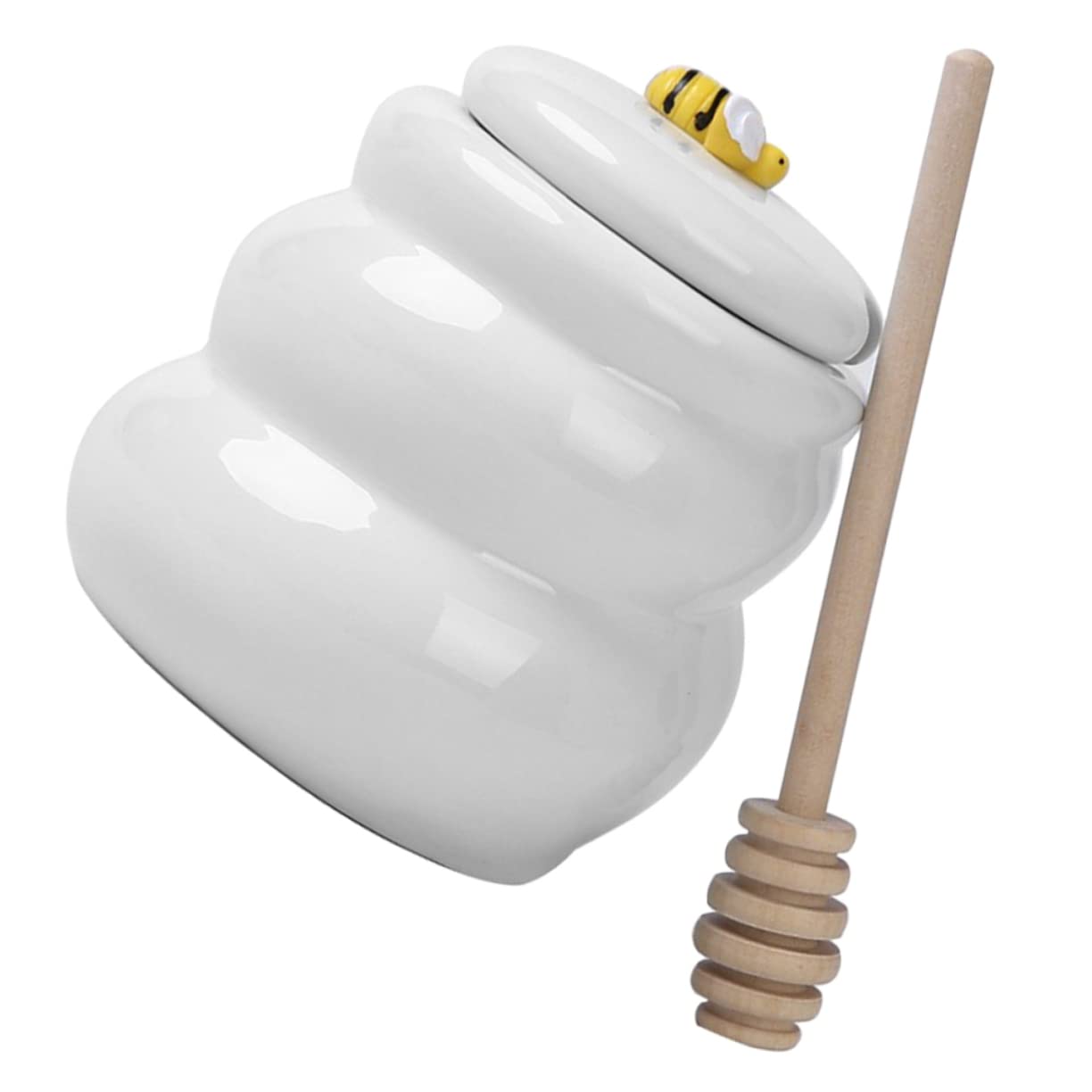 ABOOFAN Ceramic Honey Pot with Stirring Stick Cute Honey Container for Kitchen Desktop Honey Dispenser for Home and Bakery Use Keeps
