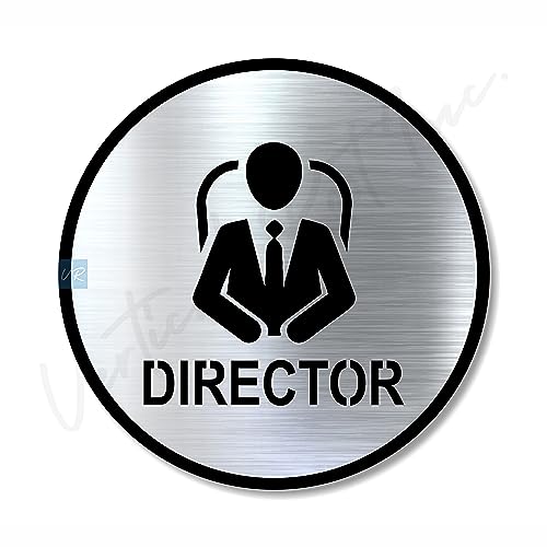 Vertical Root Inc Premium BRUSH STEEL Finish Acrylic DIRECTOR DOOR Sign Easy to Mount 3M Self-Adhesive Tape Signage for Hotel Office Resort Society Corporate Business Hospital