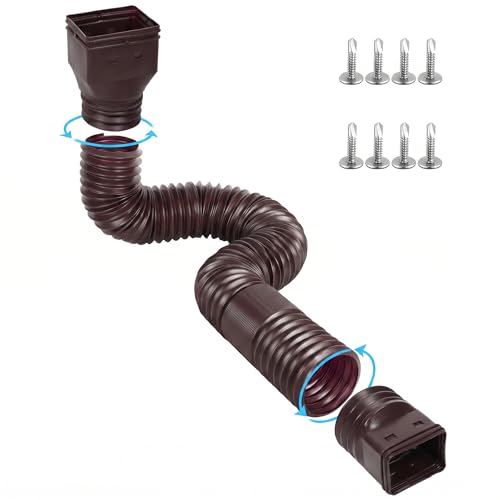 Ogutter Rain Gutter Downspout Extensions, Downspout Extender for Rainwater Drainage Flexible, Down Spout Drain Extension Pipe and Extendable from 21 to 66 Inches (Brown)