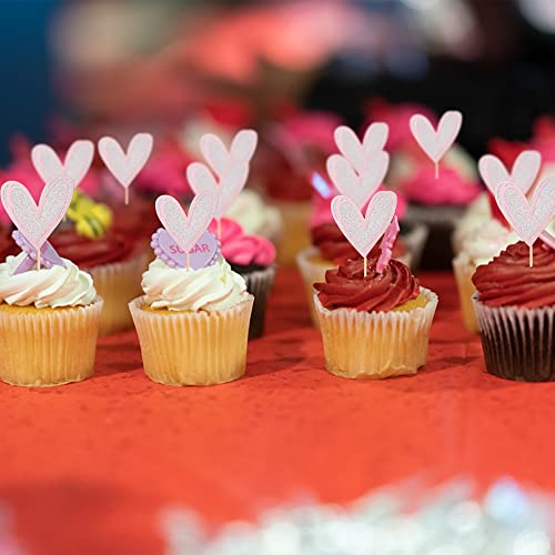 YCTHUNFISH Silver Glitter Heart Cupcake Toppers #TOP25