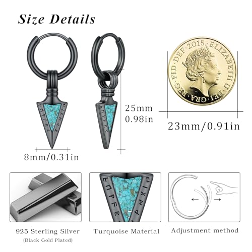 Pendientes de punta de flecha de plata de ley 925 negros estilo nórdico 3