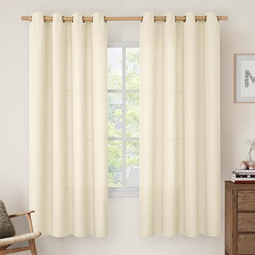 LAMIT 72 Inch Linen Curtains for Bedroom, Grommet Thick Linen Textured Privacy Drapes Light Filtering Window Treatments Curtains for Living Room, Set of 2 Panels (52 x 72 Inch, Light Beige) by LAMIT - Used condition - US$18.87