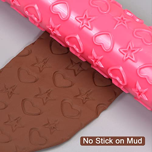 Harfington HTA230401HH0380 Pattern Embossed Rolling Pin 14.57 Inch X 1.97 Inch Star Heart 3D Pattern Pp Plastic Non-Stick Embossing Textured Rolling Pins thumb #4