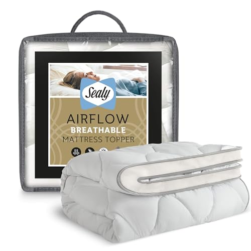 Sealy Airflow Mattress Topper - Mesh Sides Prevents Overheating - Extra Deep Topper Filled with Down-Like Fibadown Fibres for Comfort - Elasticated Straps for Secure Fit, Machine Washable, King