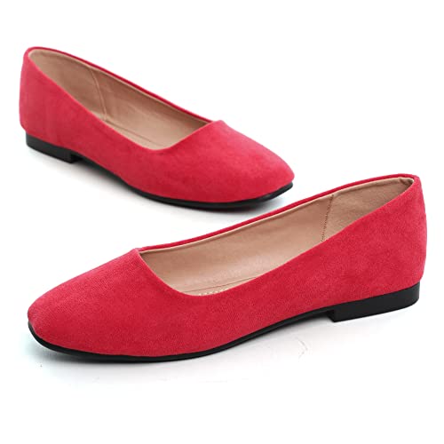 Image of ChaiRong Zhou Women Square Toe Ballets Flats Comfort Slip On Walking Shoes for Driving