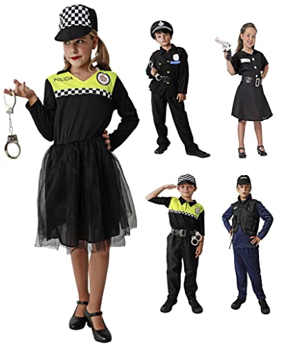 Disfraz Policia de Niños para Carnaval Halloween (Contiene:Gorro,Ropa,Esposas Pistora Juguete y Mochila de Cuerdas.4 Tallas Diferentes.4 Tallas Diferentes.) (3-4 años, Policia Municipar Niña)