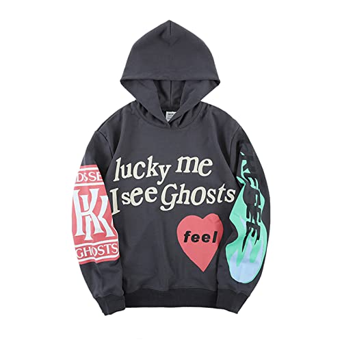 DONCARE Lucky I See Ghosts Hoodie Kinder See Ghosts Herren West Rapper Grau Sweatshirt