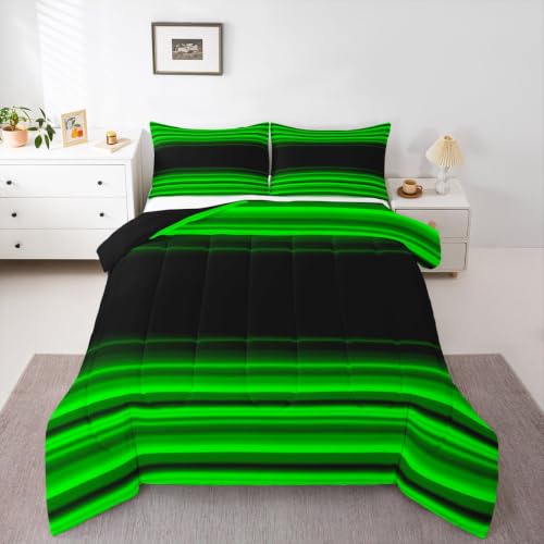 Feelyou Green and Black Comforter Set Breathable Soft King Size Bedding Set