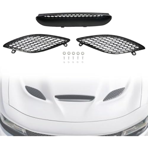 Front Hood Bezel Vent Trim Hood Scoop Grille Kit Fit for Dodge Charger SRT Hellcat 2015-2020, 68202581AA 68202580AA 68202462AA Hood Bezel 3PCS (Left ＆ Right Side + Centre) Plastic Replacement