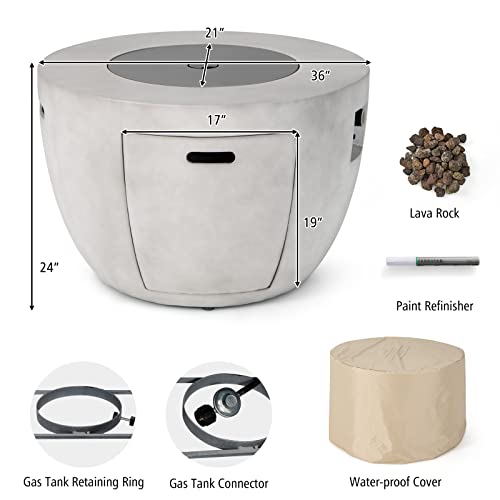Giantex Firepit Table For Outside - 36" Round Propane Fire Pit, 50,000 Btu Outdoor Gas Fire Tables W/Lava Rocks, Stainless Steel Burner, Water-Proof Cover, Stone Fire Pit Table For Patio Garden #TOP7