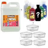 Cléopatre - Set Transparenter Kleber 2kg + 6 Glittertuben + 5 Aufbewahrungsboxen - Kleber, Lösungsmittelfrei, Reinigung mit Wasser - Ab 6 Jahren