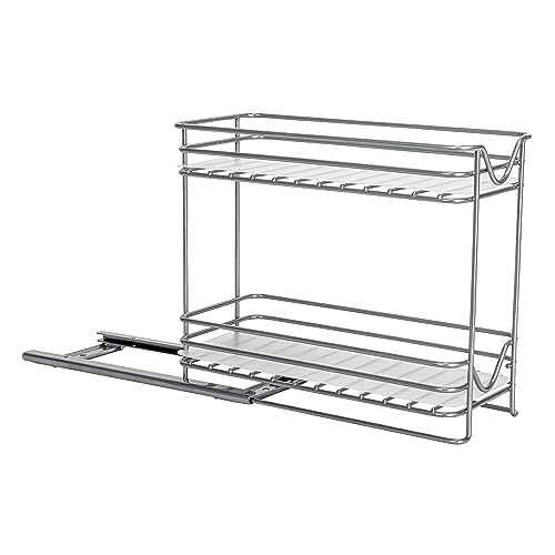 Household Essentials 4-Inch Double Sliding 2‑Tier Spice Rack in Nickel Glidez Powder‑Coated Steel Pull‑Out Storage Organizer with Plastic Liners, Brushed Silver by Household Essentials - Image 9