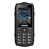 Hammer H Basalt Outdoor Handy ohne Vertrag, 2.4 Zoll Farbdisplay, Robust, Mega Batterie 1800 mAh, Wasserdicht (IP68), Stoßfest, Baustellen Tasten, Taschenlampe, Dual SIM, Tastenhandy - Schwartz
