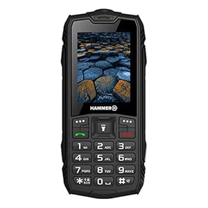 Hammer H Basalt Outdoor Handy ohne Vertrag, 2.4 Zoll Farbdisplay, Robust, Mega Batterie 1800 mAh, Wasserdicht (IP68), Stoßfest, Baustellen Tasten, Taschenlampe, Dual SIM, Tastenhandy - Schwartz