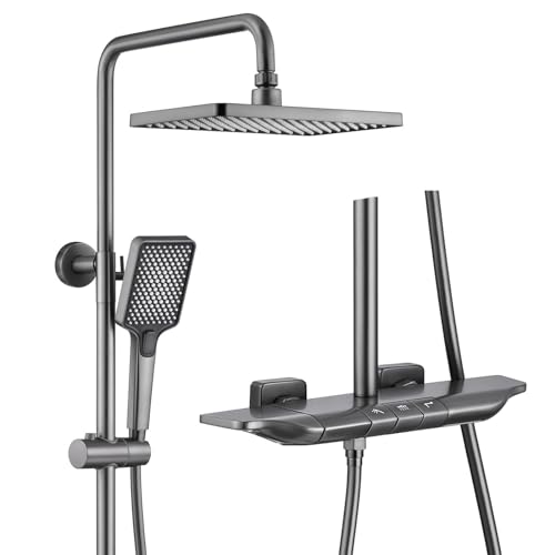 Système de douche moderne avec pomme carrée 30x20cm et robinet cascade pour salle de bain