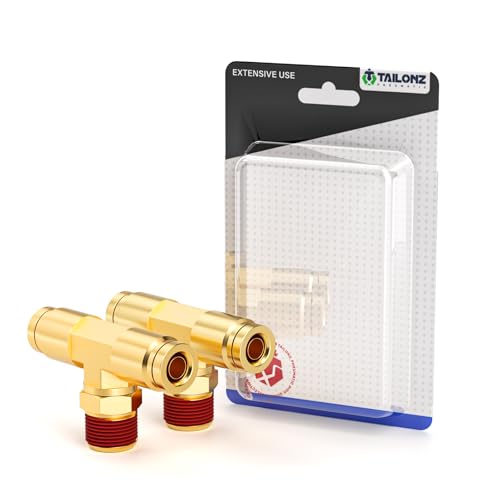 Image of TAILONZ PNEUMATIC 5PCS 3 /8 Inch Tube OD x 1 /4 Inch NPT Thread DOT Tee Out Pipe Air Fittings PT-3 /8-N2,Push to Connect Fittings Air Brake Pipe Fittings for Cars、Trucks、Air Brake Systems、Etc.