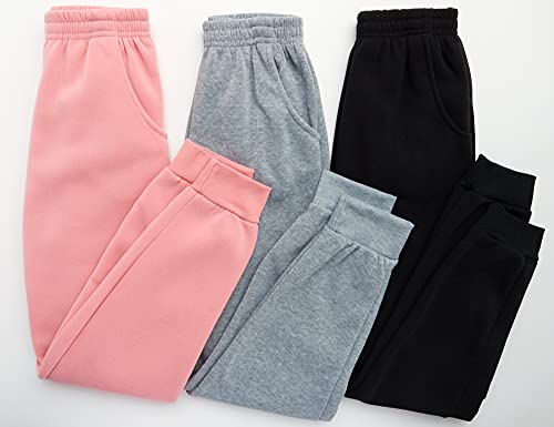 Coney Island Girls’ Sweatpants – 3 Pack Active Fleece Jogger Pants With Pockets – Performance Sweatpants For Girls (5-16), Size 7-8, Black/Mauve/Heather Grey #TOP4