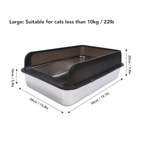 Caixa de Areia de Aço Inoxidável, Anti-respingos, Inodora, Laterais Altas, Semi-fechada, Caixa de Ar