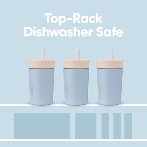 Miniatura 32 de Owala Vaso de acero inoxidable con aislamiento para niños con popote flexible resistente a derrames, fácil de limpiar, botella de agua para niños