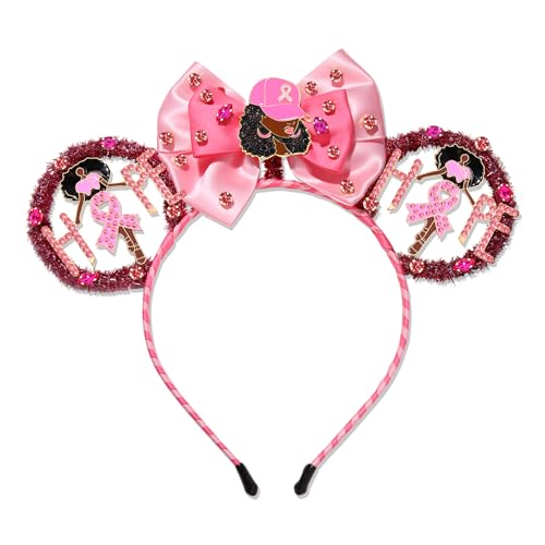 PHALIN Breast Cancer Awareness Headband for Women Bow Knot Pink Ribbon Headband Mouse Ears Headbands Breast Cancer Awareness Accessories Outfits Survivor Gifts (Pattern D)
