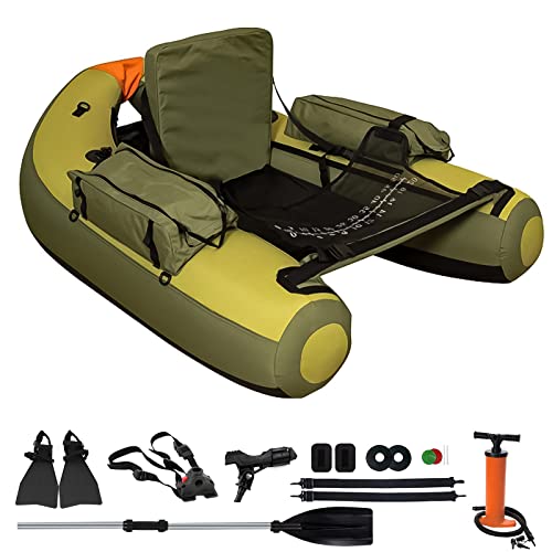 Xproutdoor Fishing Float Tube with Adjustable Backpack Straps, Storage Pockets, Fish Ruler, Fly Fishing Boat with Pump, Oar, Rod Holder and, Fins (Army Green, 27.09 x 20.31 x 10.79in) by Xproutdoor - Used condition - US$155.74