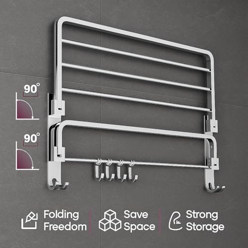 Image of EVANEX Towel Rack for Bathroom 304 Stainless Steel Towel Holder 24 Inch Folding Towel Rack with Shelf, Rustproof Wall Mounted Towel Stand in Bathroom, Heavy Duty Bathroom Organiser