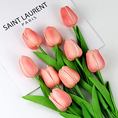 30Pcs Real Touch Tulips Pu Artificial Flowers, Fake Tulips Flowers For Arrangement Wedding Party Easter Spring Home Dining Room Office Decoration (Peach) #TOP6