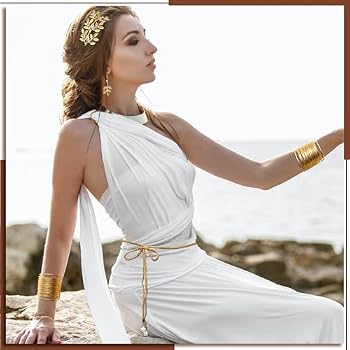 Roheafer 14 Pieces Greek Goddess Costume Accessories for Women Golden Laurel Leaves Crown Upper Arm Artificial Pearls Earrings Toga Belt Wedding Party Fashion
