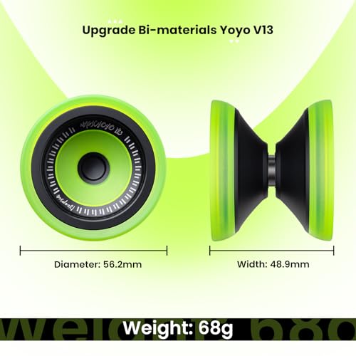 MAGICYOYO V13 DEEPSPIN Bi-Material Yoyo for Kids 8-12 and Adults, Dual Purpose Professional Yoyo for All Skill Levels, Trick Yo yo with 12 Yo-yo Strings, Finger Brace, Bearing Kit-Black+Yellow Rings