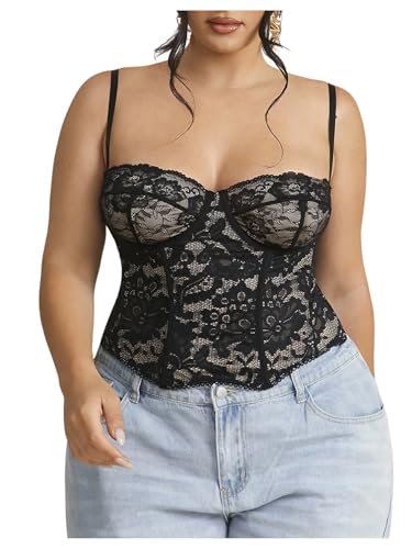 Floerns Womens Plus Size Lace Bustier Corset Tops Black