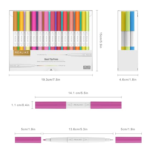 Image of REALIKE Dual Tip Pens Compatible with Cricut Maker 3 /Maker 4 /Maker /Explore 3 /4 /5 /Air 2 /Air, Dual Tip Marker Set of 36 Pack Fine Point Pen Writing Drawing Accessories for Machine (0.4 Tip & 1.0 Tip)