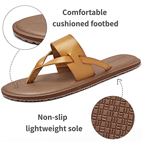 Ataiwee Women's Flat Sandals - Casual Double Bands Cross Front Strappy Slip On Soft Spring Summer Shoes.(1908047-4,Br/Pu,9) #TOP2