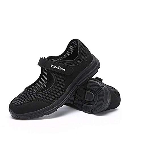 SAGUARO Women's Breathable Walking Shoes Ladies Fashion Mary Jane Sneakers Adjustable Working Nurse Shoes Lightweight Flats Roll I Black 9.5 Women